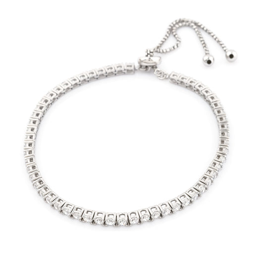 Classic Sparkle Adjustable 925 Sterling Silver Bracelet with Cubic Zirconia Diamonds