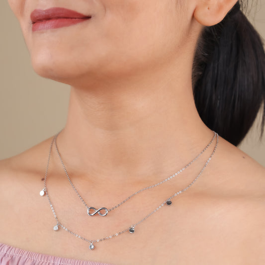 Delicate Silver Layered Necklace with Infinity Symbol & Charms – Elegant Women’s Jewelry