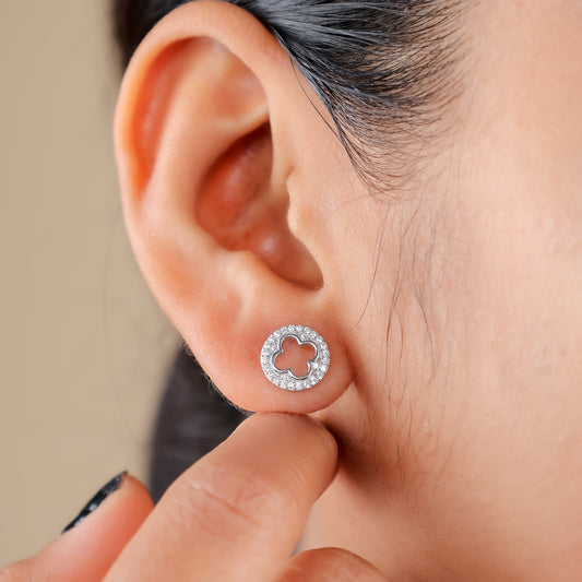 Sparkling Clover Cutout Stud Earrings