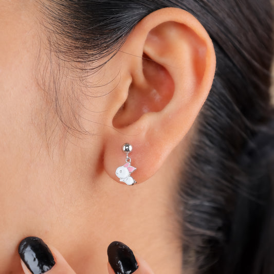 Cute Bunny Kids' Drop Earrings – Pink & White