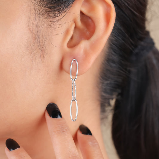 Triple Oval Silver Chain Drop Earrings