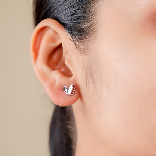 Polished Silver Heart Stud Earrings