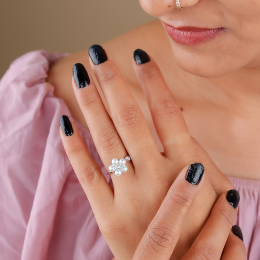 TwirlBloom Adjustable Rotating Pearl Ring