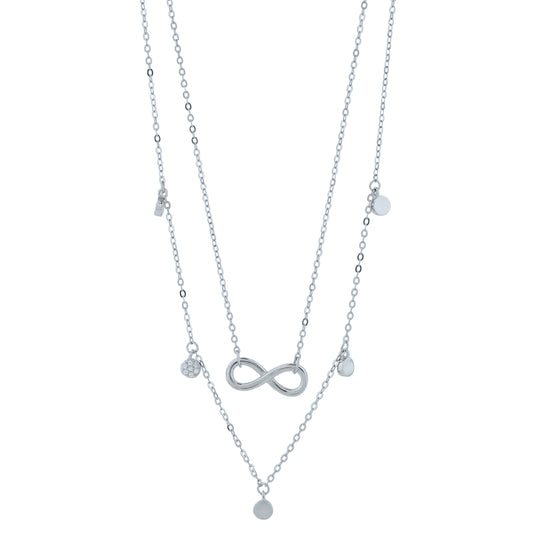 Delicate Silver Layered Necklace with Infinity Symbol & Charms – Elegant Women’s Jewelry