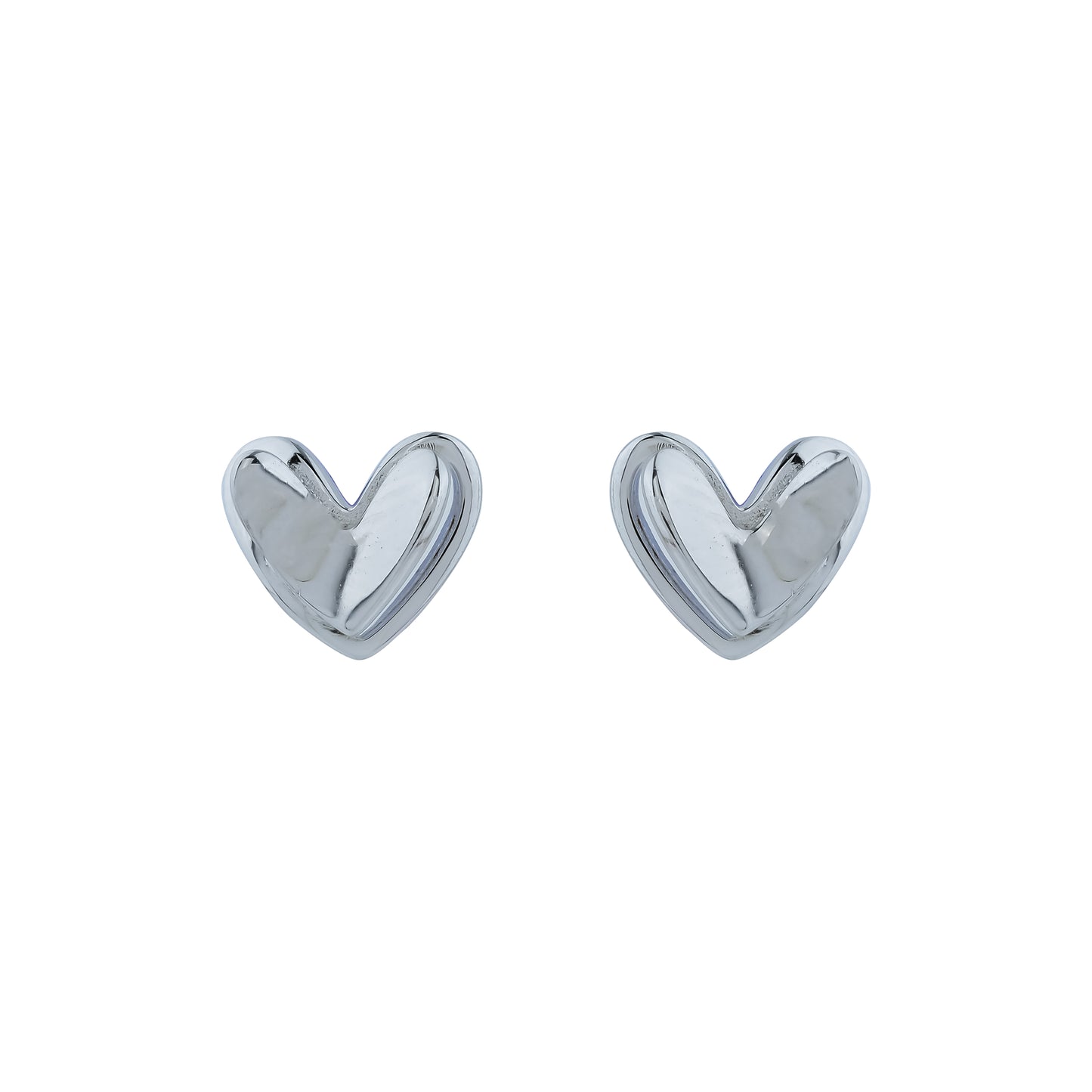 Polished Silver Heart Stud Earrings