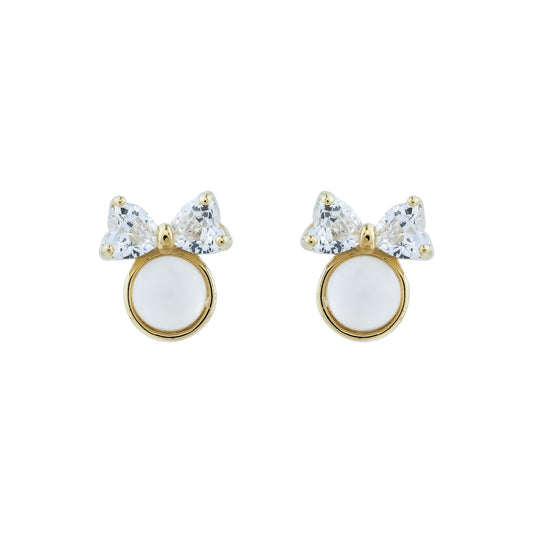 Golden Pearl Bow Stud Earrings