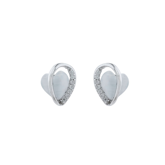Silver Heart Stud Earrings with Crystal Accents
