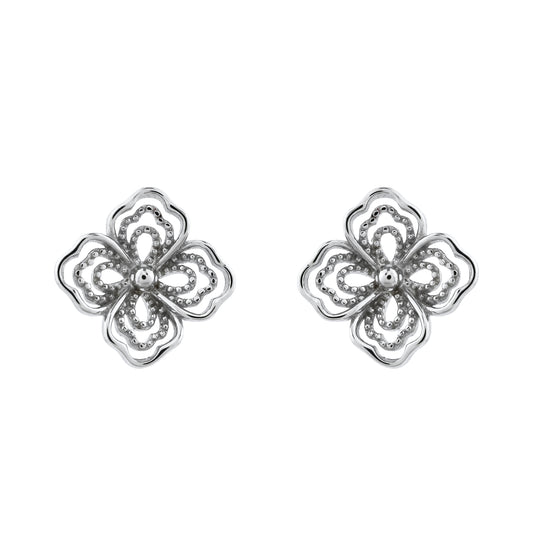 Silver Floral Filigree Stud Earrings