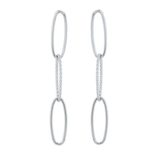 Triple Oval Silver Chain Drop Earrings