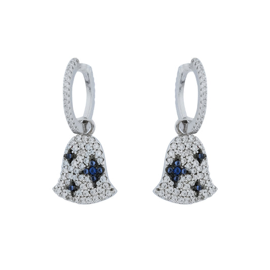 Elegant Bell Drop Earrings with Blue & White Stones