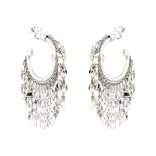 Silver Cascade Fringe Hoop Earrings